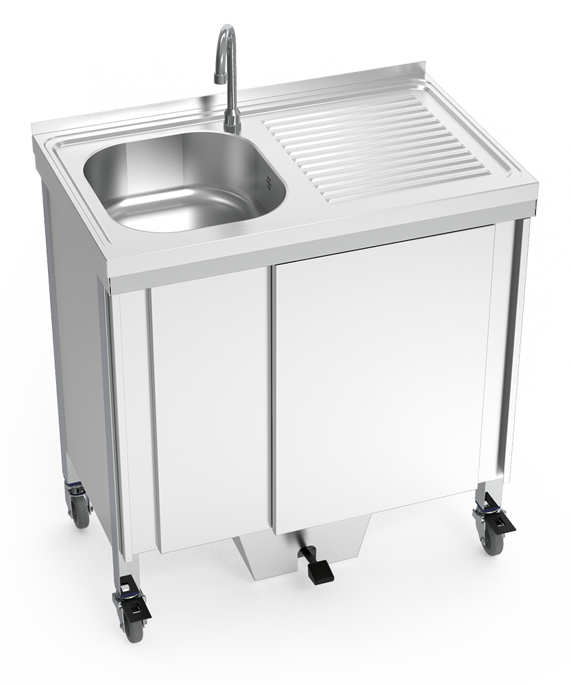 Fregadero autónomo con una cubeta y escu rridor derecha 800x500x850 mm