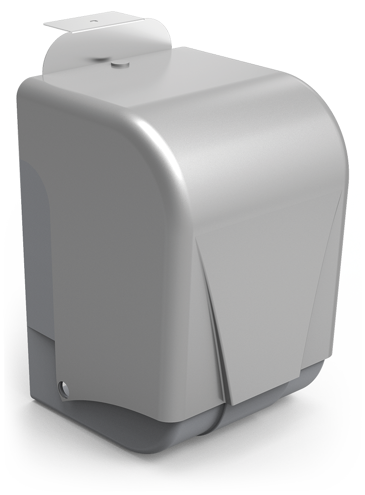 Dispensador papel mecha adosado a columna de dispensador de gel hidroalcohólico