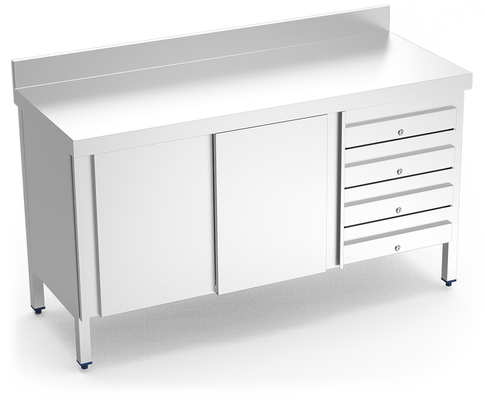 Mesa mural c/ptas. corred. y 4 cajones 2000x500x850 mm.