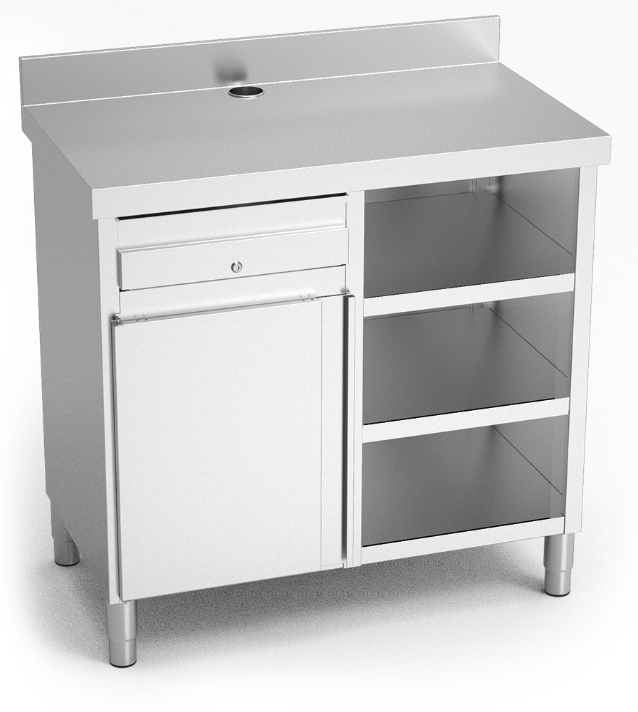Mueble cafetero de cajón, puerta y 3 entrepaños 1070x600x1040 mm.