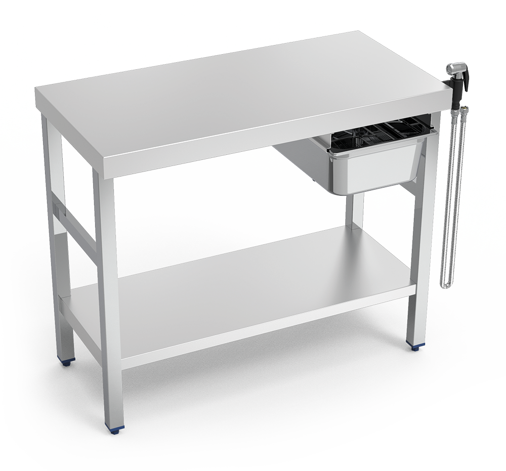 Mesa para cocción de marisco c/entrepaño 1095x530x850 mm.