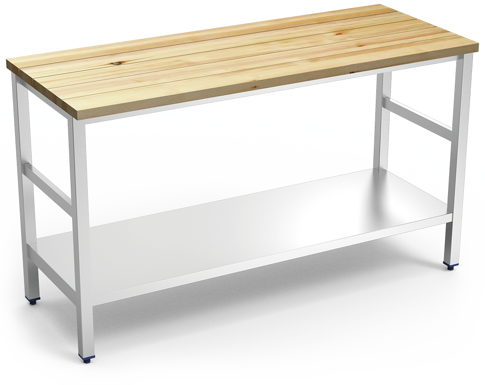 Isla de cocina inox con encimera de madera 1500x600x880 mm